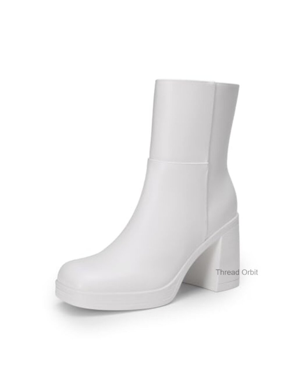 Women's Platform Gogo Ankle Boots Faux Leather Square Toe Chunky Heel